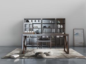 中式实木书桌椅子装饰柜3d模型 中式实木书桌椅子装饰柜