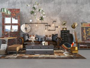 工业风多人沙发、休闲椅子组合