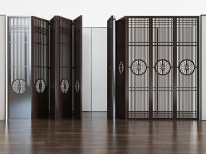 中式实木窗格隔断门扇3d模型 中式实木窗格隔断门扇