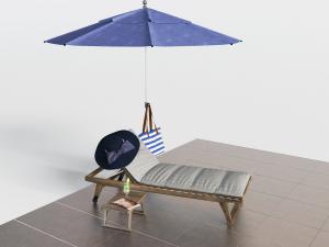 新中式实木支撑可调高度的躺椅、遮阳伞