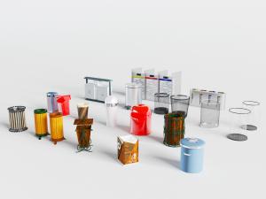 现代实木、塑料垃圾桶