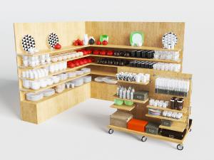 实木隔板餐具置物架、可移动储物架