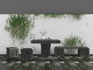 中式庭院石桌石凳景观小品