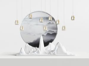 中式假山吊灯景观小品