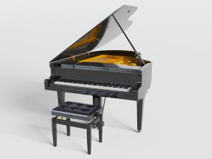 现代黑色三角钢琴和琴凳