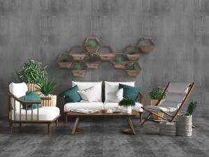 新中式实木双人单人沙发茶几组合