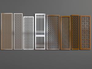 新中式钱币图案的金属隔断3d模型 新中式钱币图案的金属隔断