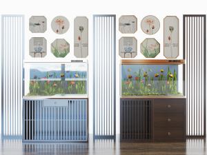 新中式装饰鱼缸的玄关柜边柜