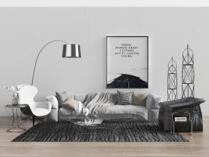 现代北欧布艺多人沙发、皮革单人沙发和休闲椅子组合