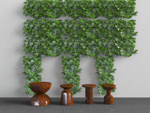 新中式实木边几植物墙