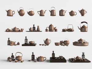 中式不同款式的紫砂茶盘茶具杯子