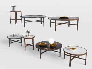 新中式圆形大理石台面的茶几3d模型 新中式圆形大理石台面的茶几