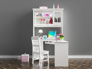 简欧白色带书柜的转角书桌椅组合