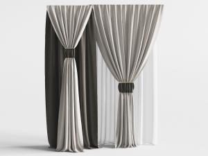 新中式带束带的窗帘窗纱3d模型 新中式带束带的窗帘窗纱