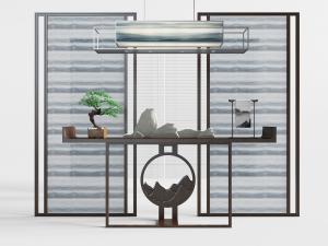 中式端景台隔断3d模型 中式端景台隔断