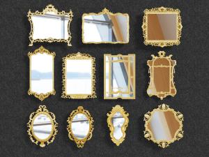 欧式金色雕花边框的镜子