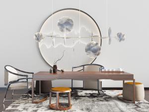 中式实木茶桌坐凳