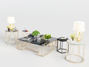 现代轻奢铁艺方形茶几、边几和角几3d模型 现代轻奢铁艺方形茶几、边几和角几