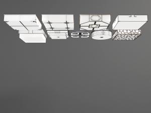 新中式方形带有装饰构件的吸顶灯3d模型 新中式方形带有装饰构件的吸顶灯