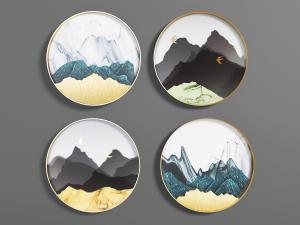 中式圆形山脉墙饰挂件