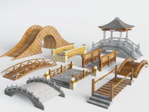 中式实木小桥石头拱桥