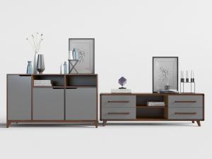 现代北欧灰色玄关柜边柜和电视柜