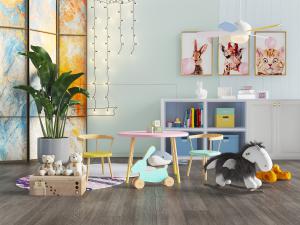 北欧实木儿童桌椅组合、木马玩具