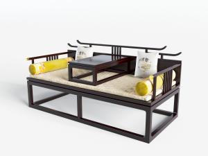 中式实木罗汉床3d模型 中式实木罗汉床