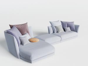 新中式现代灰色拼接美人榻的多人沙发3d模型 新中式现代灰色拼接美人榻的多人沙发