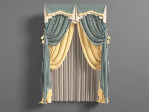 简欧绿色带菱形花纹的窗帘3d模型 简欧绿色带菱形花纹的窗帘