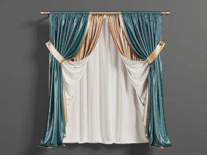 简欧绿色黄色双层撞色窗帘3d模型 简欧绿色黄色双层撞色窗帘