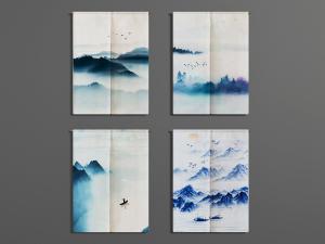 中式水墨图案的门帘3d模型 中式水墨图案的门帘