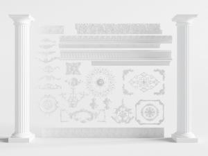 欧式罗马柱子、雕花构件和角线