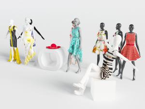 服装店穿连衣裙的模特3d模型 服装店穿连衣裙的模特