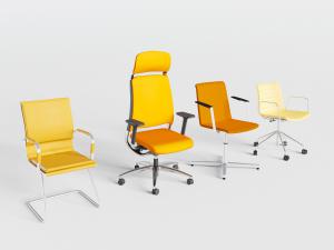 现代黄色的弓字形办公椅、转椅