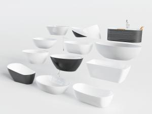 现代椭圆形黑色、白色陶瓷浴盆浴缸