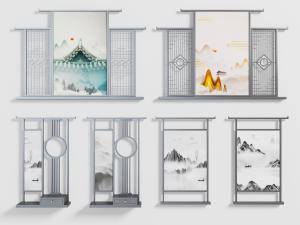 中式山水图案的隔断3d模型 中式山水图案的隔断