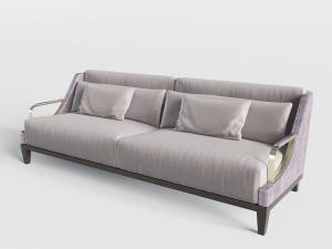 新中式带金属扶手的紫色布艺多人沙发3d模型 新中式带金属扶手的紫色布艺多人沙发