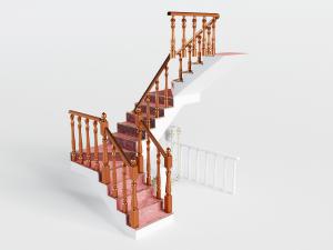 欧式木质雕花护栏的转角楼梯3d模型 欧式木质雕花护栏的转角楼梯