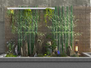 中式竹子假山景观小品