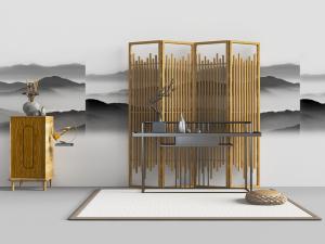中式端景台屏风边柜3d模型 中式端景台屏风边柜