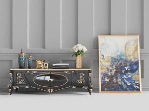 欧式古典黑色雕花电视柜