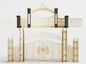 欧式金色雕花拱形大门、围栏