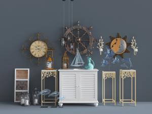 美式玄关柜边柜和船舵摆件