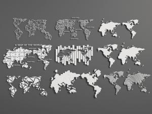 几何、拼图造型的世界地图墙饰挂件