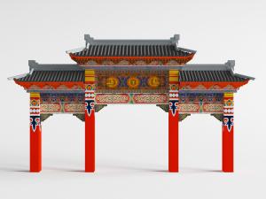 中式仿古四柱牌楼牌坊建筑