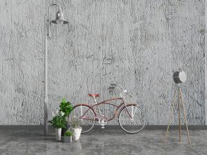 工业风路灯下的红色自行车、落地灯