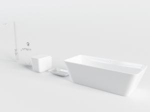 现代白色陶瓷方形浴缸浴盆、马桶和洗手盆3d模型 现代白色陶瓷方形浴缸浴盆、马桶和洗手盆