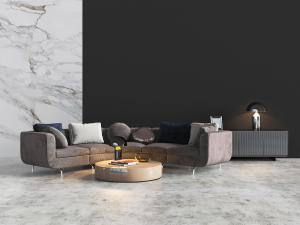 后现代弧形布艺多人沙发圆形茶几组合