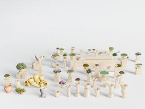 欧式户外石雕花盆盆栽植物和土陶罐